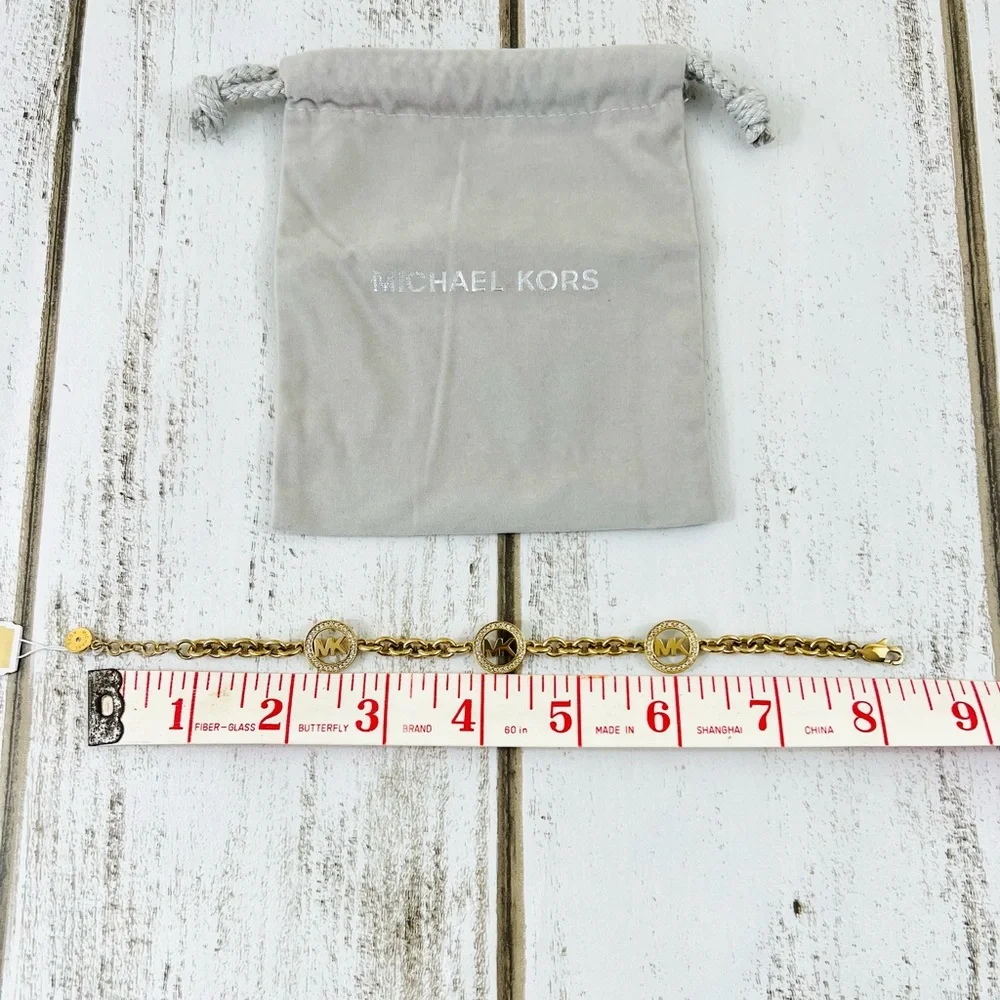 Michael Kors Fulton Logo Bracelet Yellow Gold Crystals - Picture 9 of 11